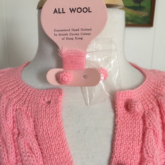 Vintage Sweaters - Hand Knit Wool Cable Sweater Vtg 60s Pink - Coral
